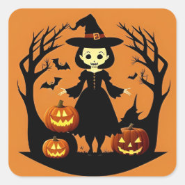 Halloween Hexe mit Kürpen in einer unheimlichen Ei Quadratischer Aufkleber
