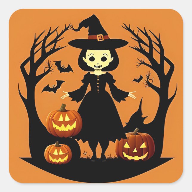 Halloween Hexe mit Kürpen in einer unheimlichen Ei Quadratischer Aufkleber (Vorderseite)
