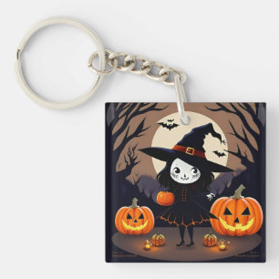 Halloween Hexe mit Pumpkins Schlüsselanhänger