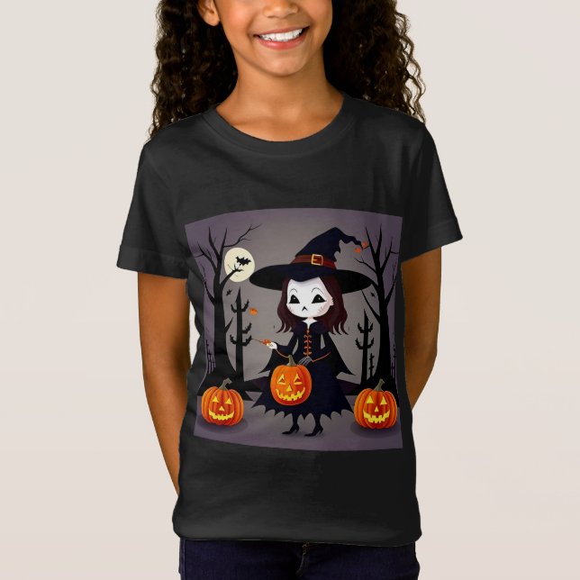 Halloween Hexe mit Pumpkins T-Shirt (Vorderseite)