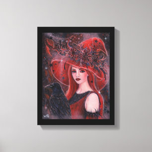 Halloween-Hexe mit Rabenkarte von Renee Lavoie Leinwanddruck