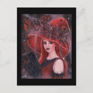 Halloween-Hexe mit Rabenkarte von Renee Lavoie Postkarte
