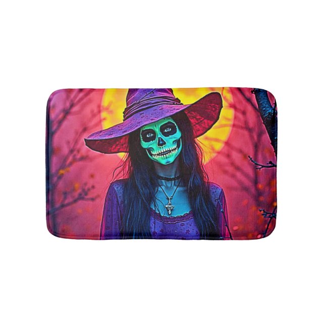 Halloween Hexe mit Skull Face Design Badematte (Vorderseite)