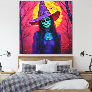 Halloween Hexe mit Skull Face Design Leinwanddruck