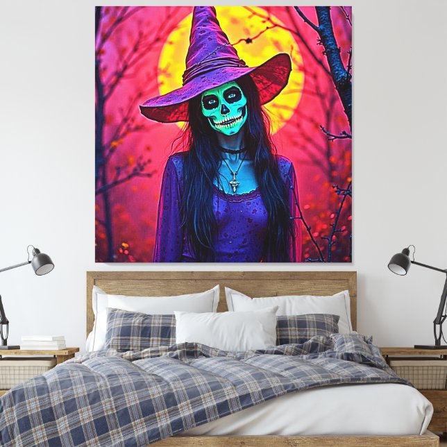 Halloween Hexe mit Skull Face Design Leinwanddruck (Insitu (Schlafzimmer))