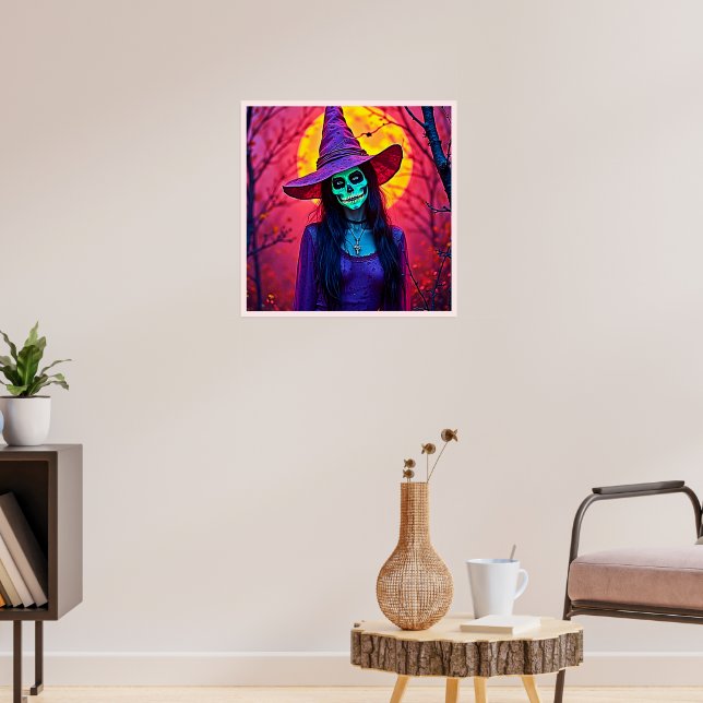 Halloween Hexe mit Skull Face Design Poster (Wohnzimmer 3)