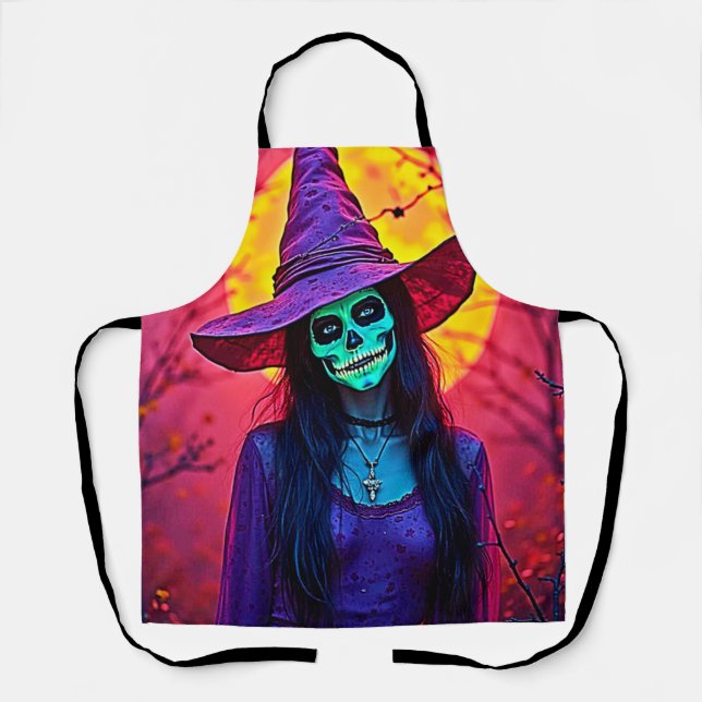 Halloween Hexe mit Skull Face Design Schürze (Vorderseite)