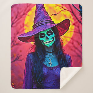 Halloween Hexe mit Skull Face Design Sherpadecke