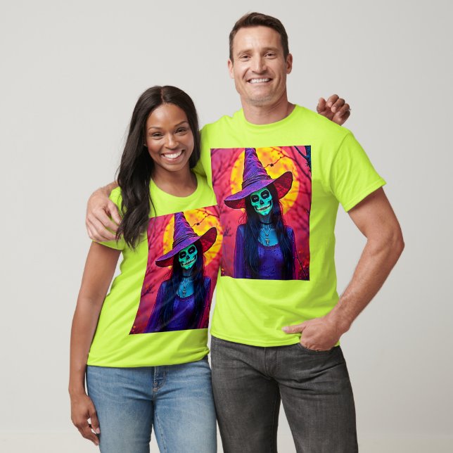 Halloween Hexe mit Skull Face Design T-Shirt (Unisex)