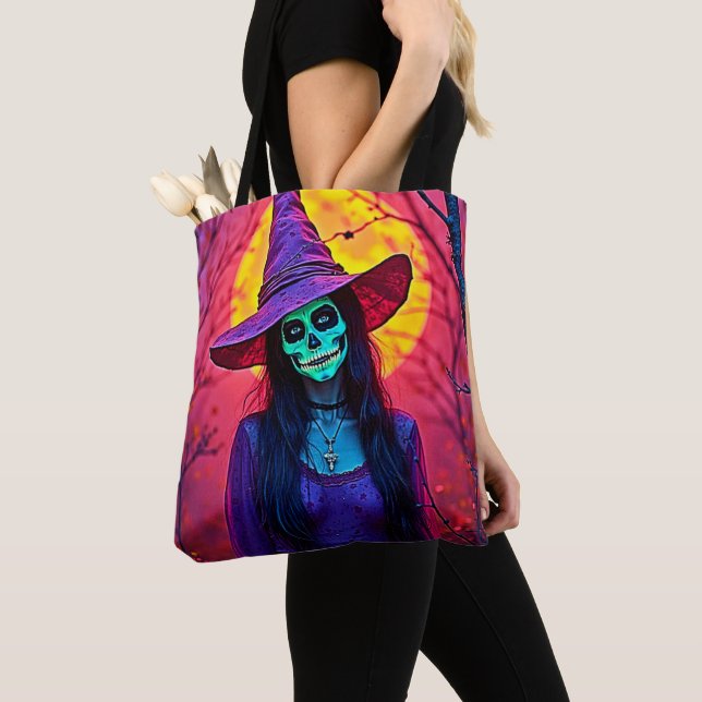 Halloween Hexe mit Skull Face Design Tasche (Von Nahem)