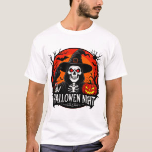 Halloween-Hexe mit Totenkopfgesicht unter Vollmond T-Shirt