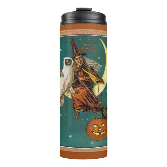 Halloween Hexe & Owl Thermosbecher (Vorderseite)