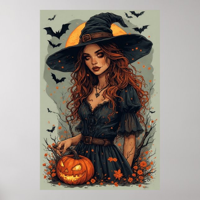 Halloween Hexe Poster (Vorne)