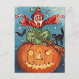 Halloween Hexe, Pumpkin & Owl Vintag Feiertagspostkarte