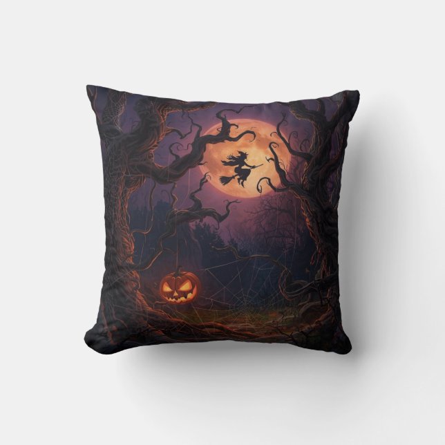 Halloween Hexe & Pumpkin Square Kissen (Vorderseite)