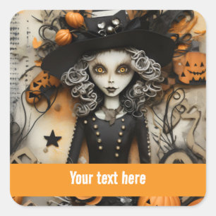 Halloween Hexe Quadratischer Aufkleber