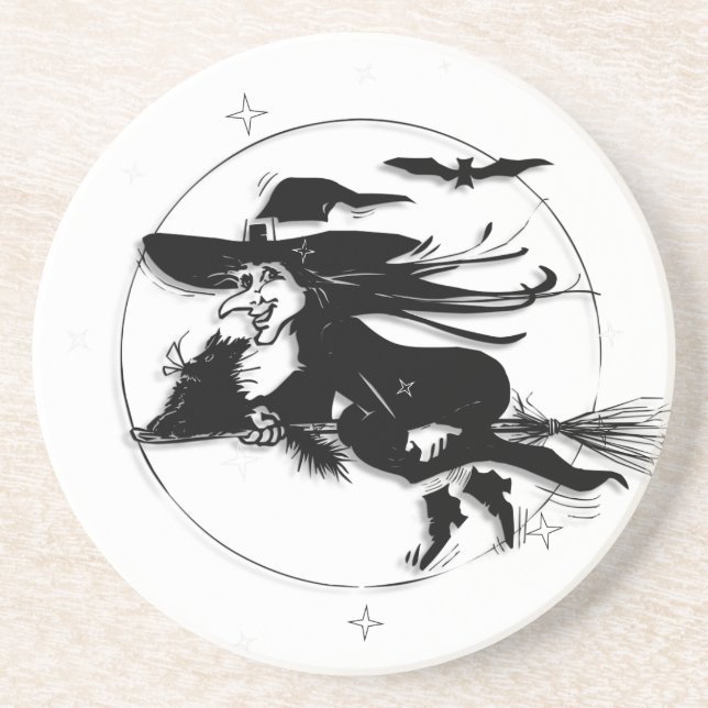 Halloween Hexe Sandstein Untersetzer (Vorne)