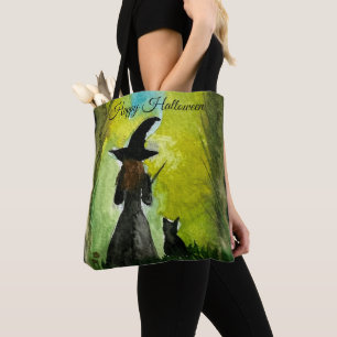 Halloween Hexe Schwarze Katze Wasserfarbe Modern Tasche