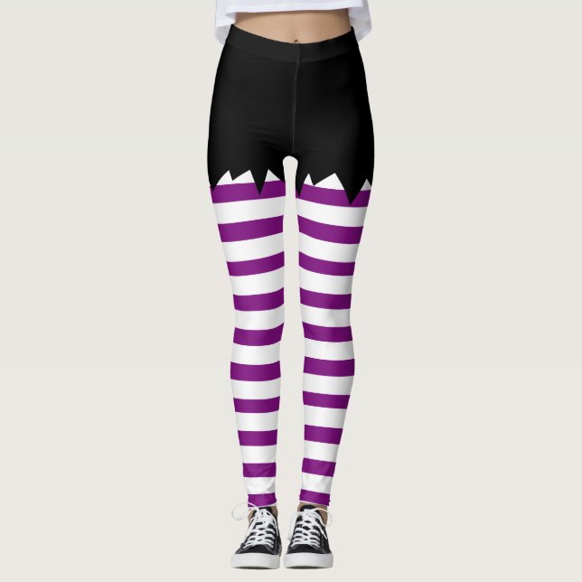 Halloween-Hexe-Schwarzes mit weißen Streifen Leggings (Vorderseite)