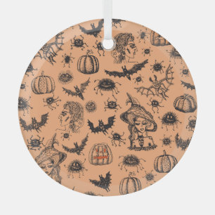 Halloween Hexe Silhouette: Cartoon Muster. Ornament Aus Glas