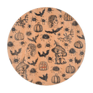 Halloween Hexe Silhouette: Cartoon Muster. Schneidebrett