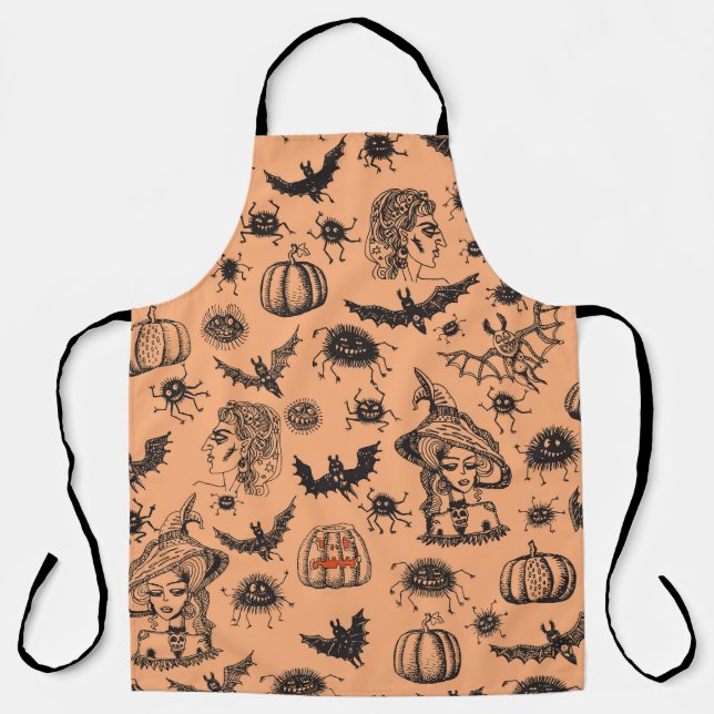 Halloween Hexe Silhouette: Cartoon Muster. Schürze (Vorderseite)