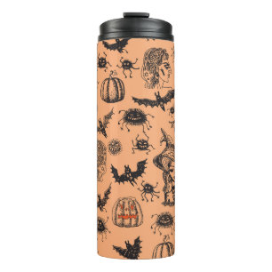 Halloween Hexe Silhouette: Cartoon Muster. Thermosbecher