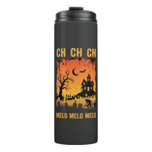 Halloween-Hexe Spukhaus Silhouette Kunst_1 Thermosbecher