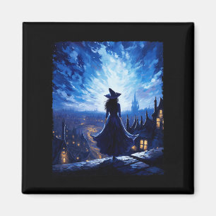Halloween Hexe Starry Night Van Gogh Aesthetic Pa Magnet