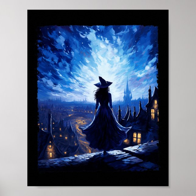 Halloween Hexe Starry Night Van Gogh Aesthetic Pa Poster (Vorne)