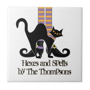 Halloween Hexe Süße Schwarze Katze Whimsical Fliese