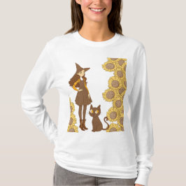 "Halloween Hexe und Cat Basic Long Sleeve T - Shir T-Shirt