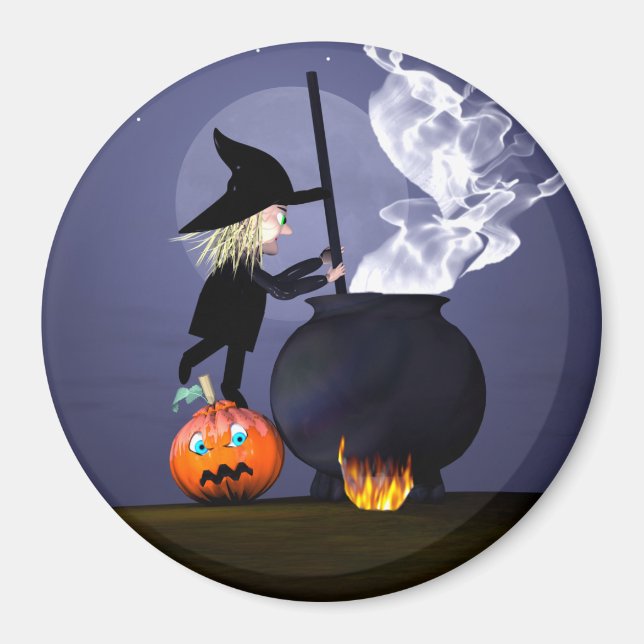 Halloween Hexe und Cauldron Magnet (Vorne)