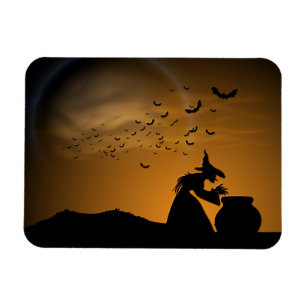 Halloween Hexe und Cauldron mit Fledermäusen Magnet