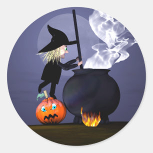 Halloween Hexe und Cauldron Runder Aufkleber
