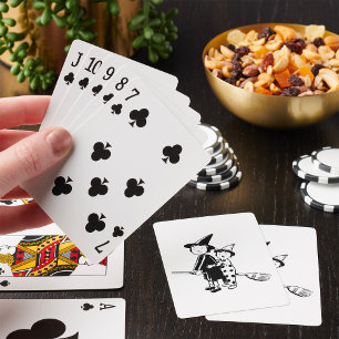 Halloween-Hexe und Clown auf Besenstiel Spielkarten