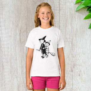 Halloween-Hexe und Clown auf einem Besenstiel T-Shirt