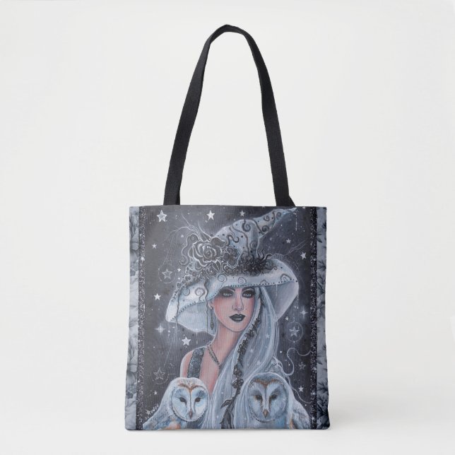 Halloween-Hexe und Eule Tasche (Vorderseite)
