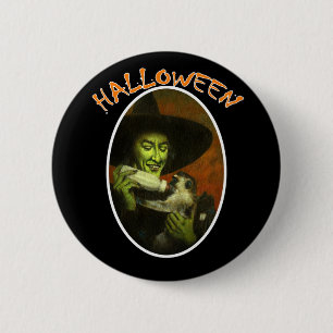 Halloween Hexe und fliegender Affe Button