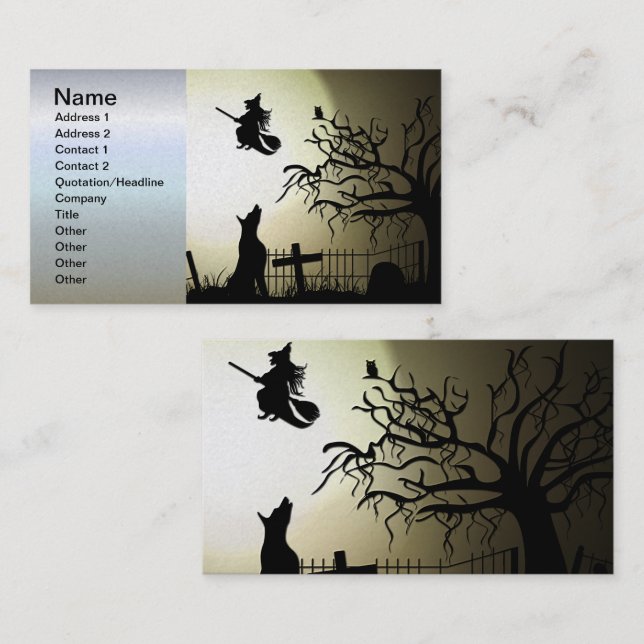 Halloween-Hexe und Heulenhund Visitenkarte (Vorne/Hinten)