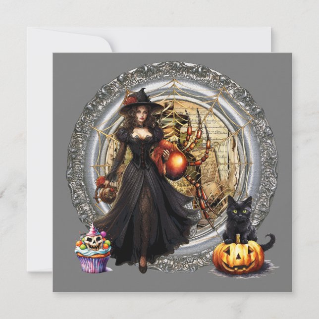 Halloween Hexe und Katze (Vorderseite)