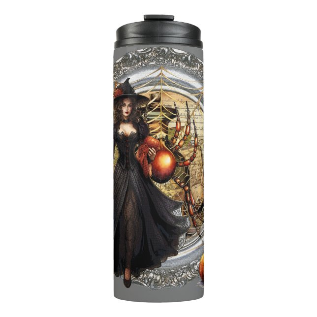 Halloween Hexe und Katze Thermosbecher (Vorderseite)