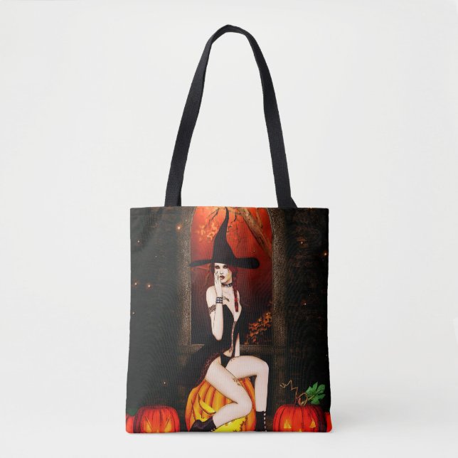 Halloween Hexe und Kürbis Tasche (Vorderseite)