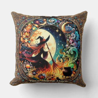 Halloween-Hexe und magischer Kessel Kissen