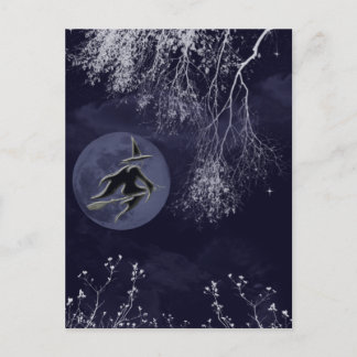 Halloween Hexe und Mond Postkarte