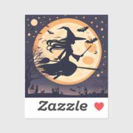 Halloween, Hexe und Mond, Rotzunge Aufkleber