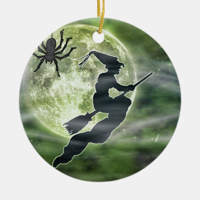 Halloween Hexe und Spike Keramikornament (Vorne)
