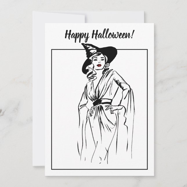 Halloween Hexe Vintag Illustration Karte (Vorderseite)