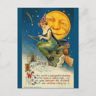 Halloween-Hexe Vintage-Kunst Postkarte