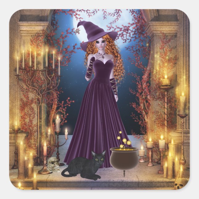 Halloween Hexe von Candlelight Quadratischer Aufkleber (Vorderseite)